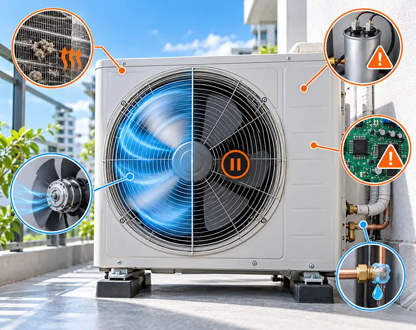 Vì sao cục nóng máy lạnh lúc chạy lúc không? 7 nguyên nhân