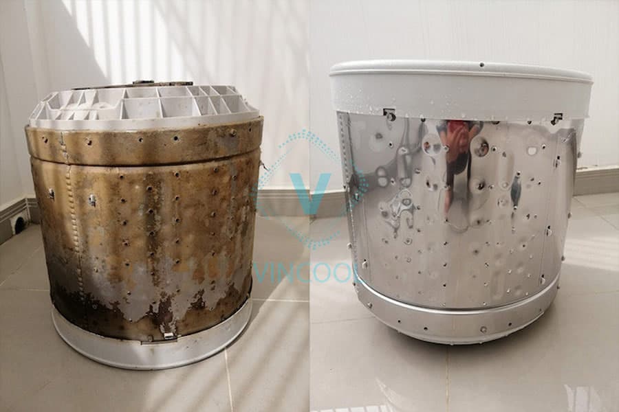 Trước và sau khi vệ sinh máy giặt với Điện lạnh Vincool