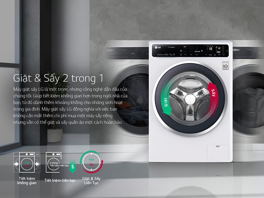 Máy giặt sấy LG với tích hợp nhiều công nghệ và tính năng