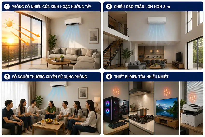 Những yếu tố ảnh hưởng đến cách tính công suất điều hòa cho phòng