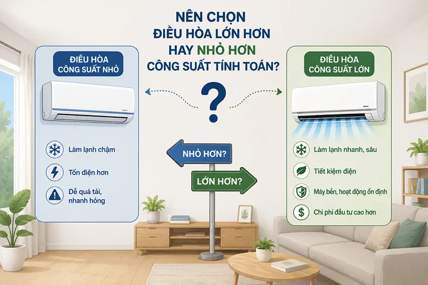 Nên chọn điều hòa lớn hơn hay nhỏ hơn công suất tính toán