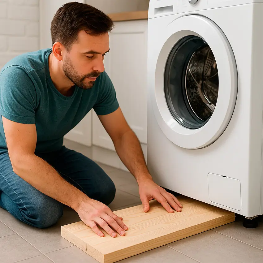 Gia cố máy giặt bằng tấm gỗ
