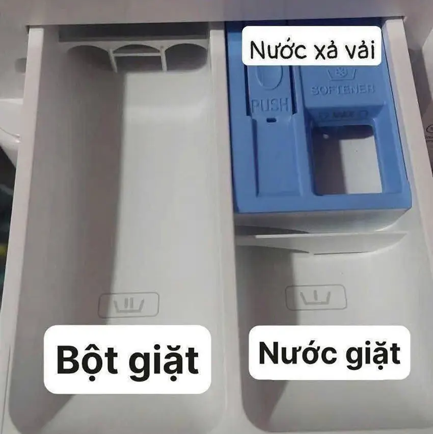 Khay đựng bột giặt, nước giặt và nước xả vải trên máy giặt
