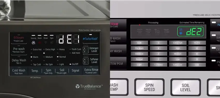 lỗi dE máy giặt LG thường được phân loại cụ thể trên một số dòng máy đời mới