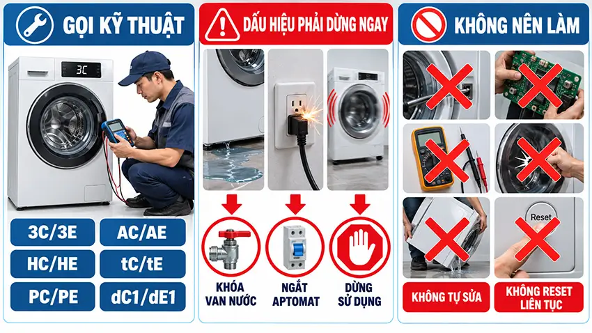 Bảng mã lỗi máy giặt Samsung và cách xử lý an toàn Dấu hiệu cần ngắt máy giặt Samsung và gọi kỹ thuật viên