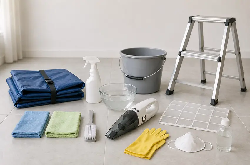 Chuẩn bị một số dụng cụ để vệ sinh dàn lạnh điều hòa (ảnh minh họa)