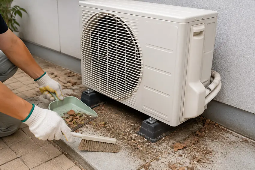 Loại bỏ rác và bụi bẩn quanh cục nóng