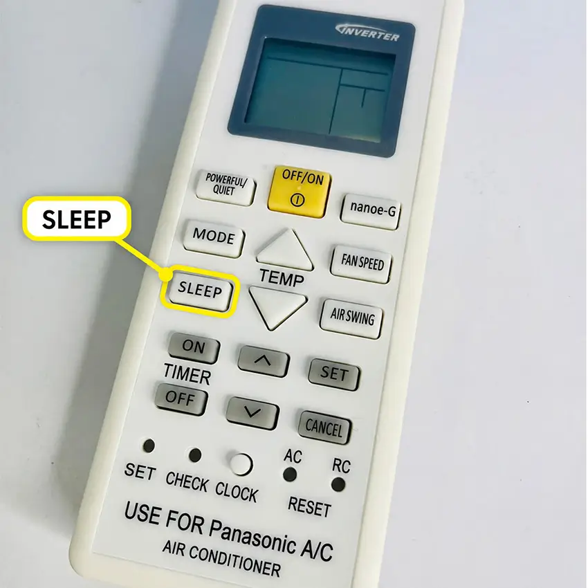 Các chức năng trên điều khiển điều hòa Panasonic chi tiết Nút chỉnh chế độ Sleep trên remote điều hòa Panasonic