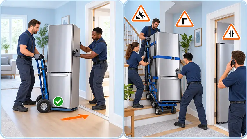 Cách di chuyển tủ lạnh an toàn và đúng kỹ thuật Cách di chuyển tủ lạnh an toàn khi cùng tầng, qua cầu thang và cửa hẹp.