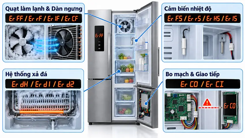 Mã lỗi tủ lạnh LG theo từng nhóm linh kiện